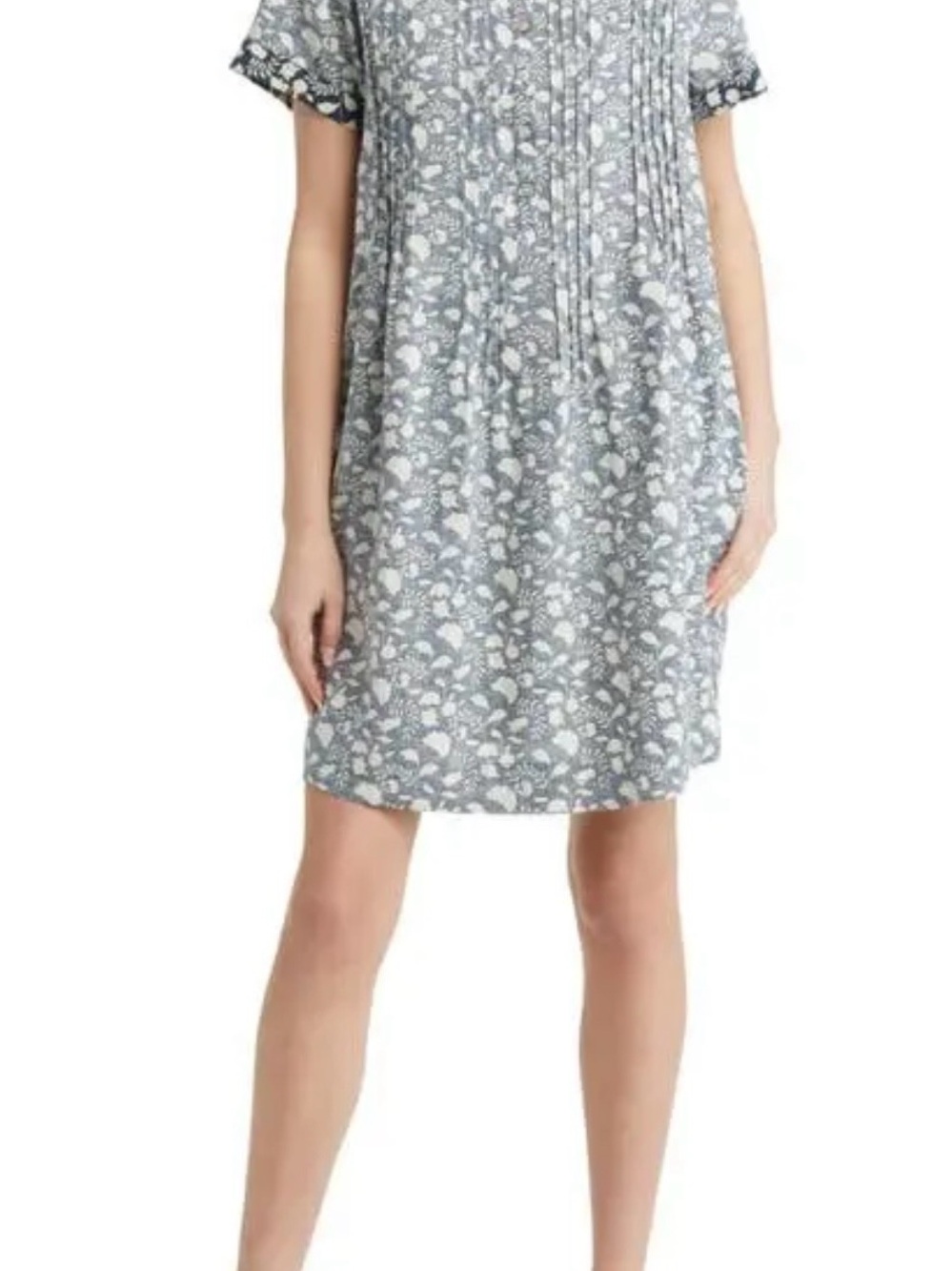 Faherty Gemina Linen-Blend Shift Dress Indigo Echo Floral Women's Size M